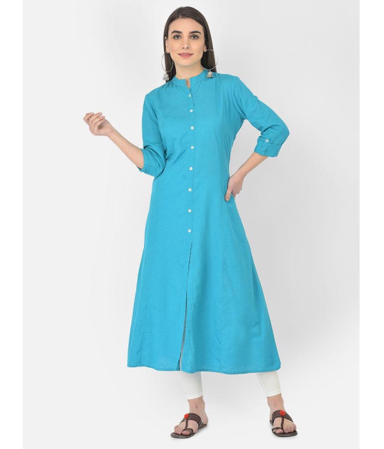 Pistaa - Turquoise Cotton Blend Womens Front Slit Kurti ( Pack of 1 ) - None