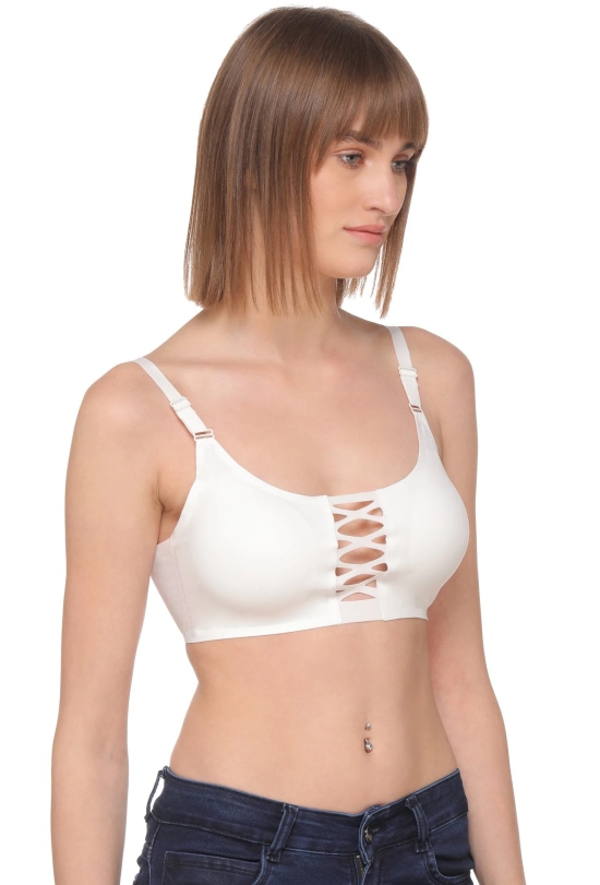 Sona Women CH SB 700 Everyday Full Coverage Non padded High Impact Stylish White Front Zig Zag Cutting Seamless Bra-XL / White / POLYAMIDE ELASTANE