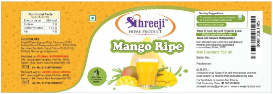 Shreeji Mango Ripe Syrup Mix with Water / Soda for Making Juice 750 ml