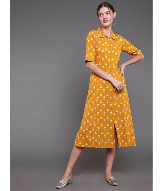 Antaran Cotton Printed Midi Women''s Shirt Dress - Yellow ( Pack of 1 ) - None