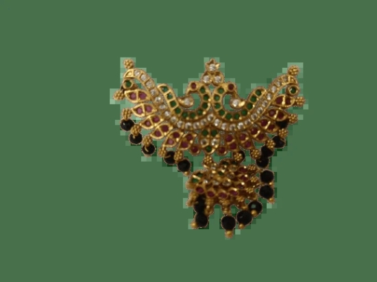 Gold Peacock Haram Pendant with Black Beads