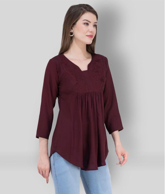 SAAKAA - Maroon Rayon Women's A-Line Top ( Pack of 1 ) - S