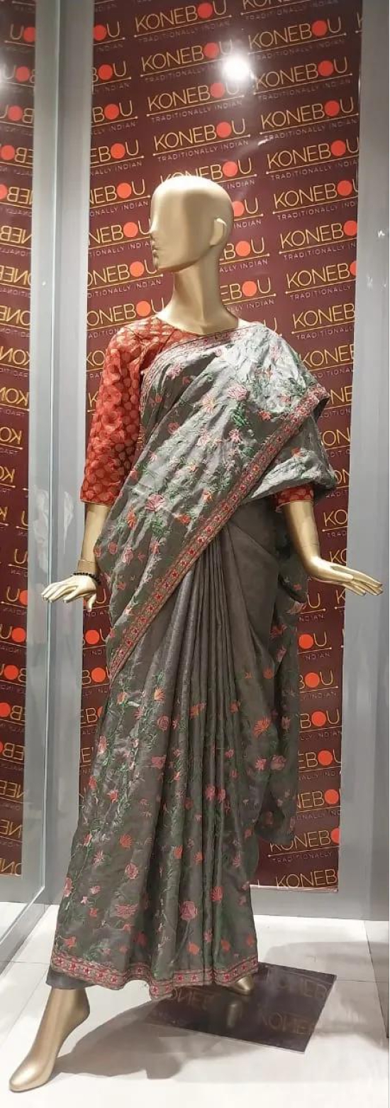 Embroidery Saree-FS / GREY