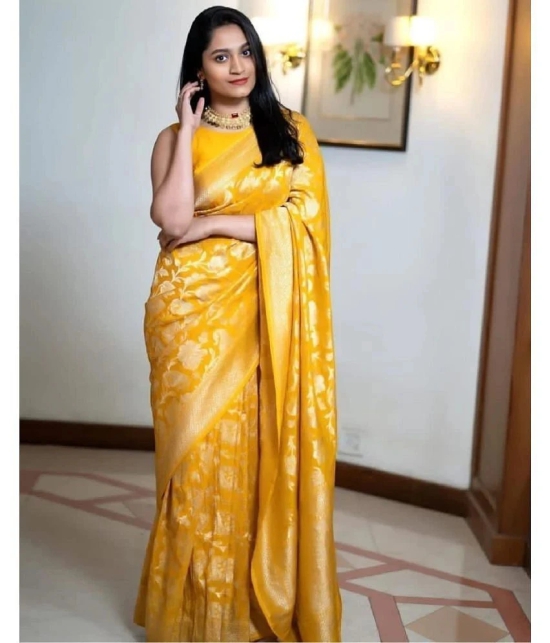 Apnisha Banarasi Silk Embellished Saree With Blouse Piece - Yellow ( Pack of 1 ) - Yellow