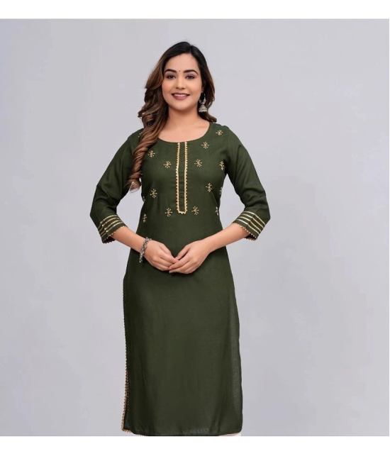 MAUKA Rayon Embroidered Straight Womens Kurti - Green ( Pack of 1 ) - None