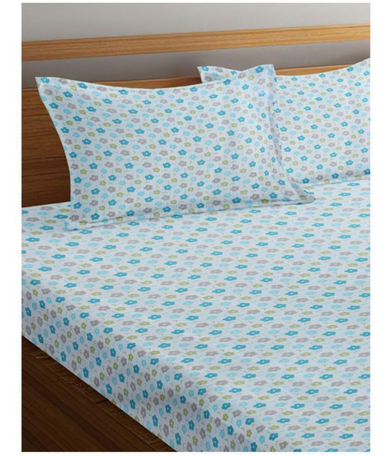 Abhikram - Blue Cotton Single Bedsheet with 2 Pillow Covers - Blue