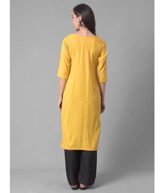 Dollar Missy Cotton Blend Embroidered Straight Womens Kurti - Yellow ( Pack of 1 ) - None