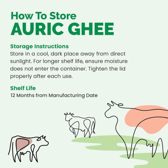 Auric Bilona Cow Ghee 1L Glass Jar| 100% Pure and Natural Desi Ghee | Traditional Curd-Churned | Premium Artisanal Desi Ghee | Diet Friendly With Rich Taste