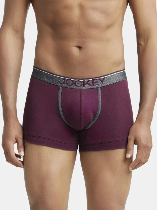 Jockey 8015 Men Super Combed Cotton Rib Solid Trunk with Ultrasoft Waistband - Wine Tasting - None