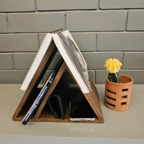 BARISH - Bedside -Reading Book, Mobile Holder | Wooden Table Desk Organizer Stand for Home Office | Handcrafted with Rubberwood | 9.5 x 10.5 x 8 (H x W x D)