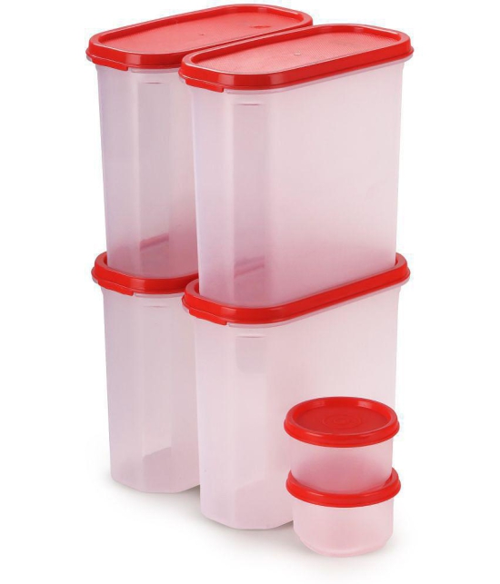 Oliveware Polyproplene Yellow Dal Container ( Set of 6 ) - Red