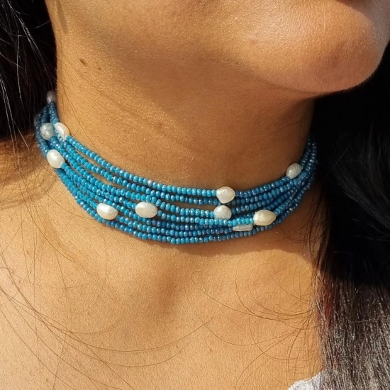 FACETED ONYX CHOKER-Blue