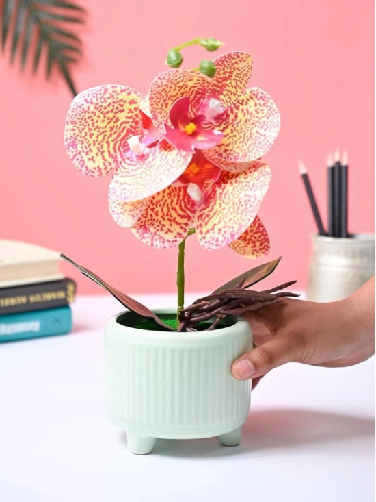 Market99 Pink Artificial Orchid Flower With Green Pot