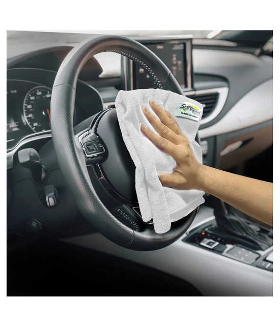 SOFTSPUN Microfiber Cloth - 4 pcs - 40x40 cms - 340 GSM White - Thick Lint & Streak-Free Multipurpose Cloths - Automotive Microfibre Towels for Car Bike Cleaning Polishing Washing & Detailin