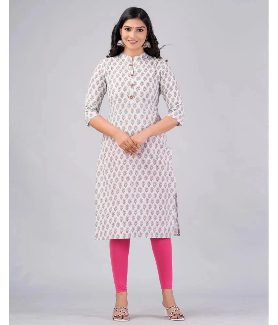 MAUKA Cotton Printed Straight Womens Kurti - White ( Pack of 1 ) - None