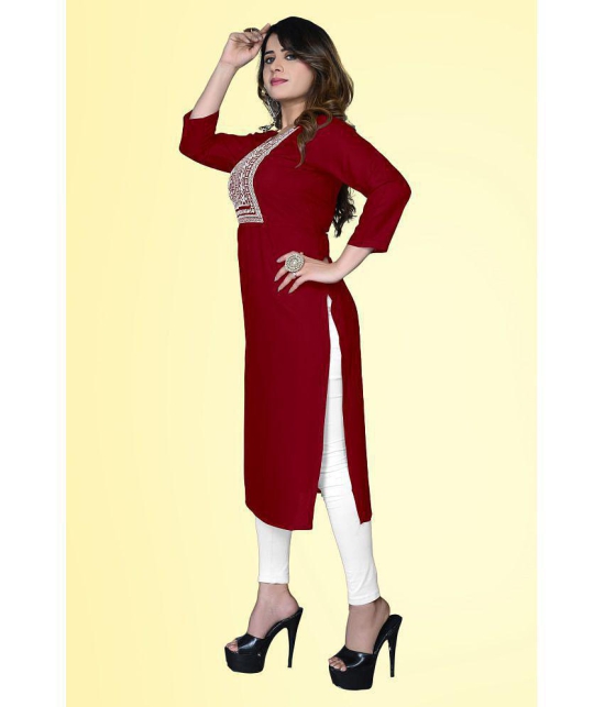 haya fashion - Maroon Rayon Women's Straight Kurti ( Pack of 1 ) - None