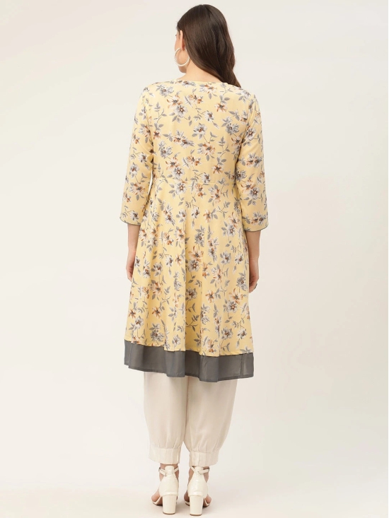 Women Yellow and White Flared Printed kurta-XXL / Yellow