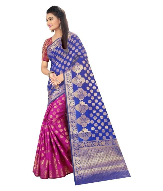 Gazal Fashions Blue,Pink Silk Saree