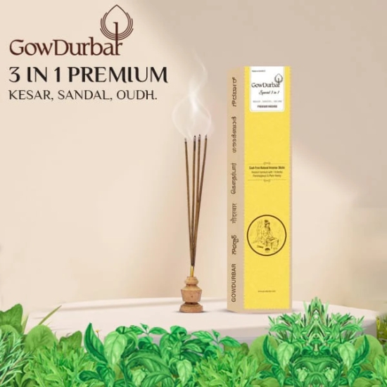 GOW DURBAR PREMIUM 3 IN 1  (Kesar , Sandal , Oudh)  INCENSE Pack of 3