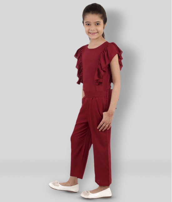 Kids Cave - Maroon Rayon Girls Jumpsuit ( Pack of 1 ) - None