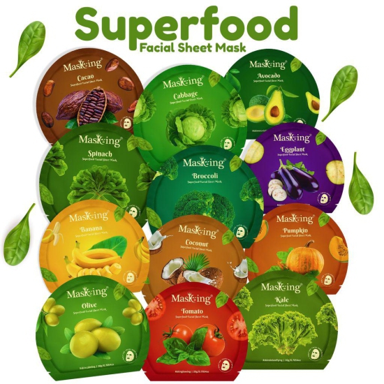 Superfood Cabbage facial sheet mask for glowing Skin and Hydrating, Pack of 5