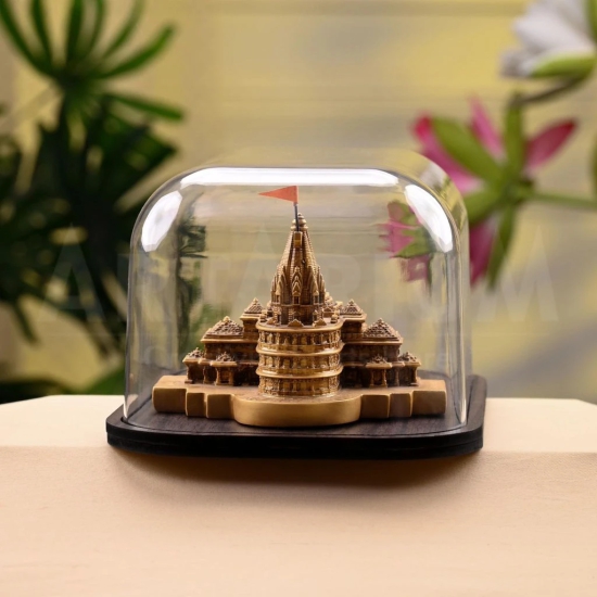 Artarium Ram Mandir Ayodhya Model Acrylic Covered with Wooden Base Authentic Design Ideal for Home Temple, Home Decor & Gifts (7.25 INCH)