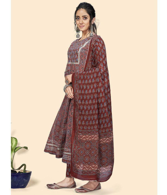 Vbuyz - Maroon Anarkali Cotton Womens Stitched Salwar Suit ( Pack of 1 ) - None