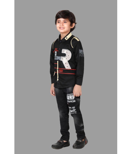 DKGF Fashion - Black Cotton Blend Boys Shirt & Jeans ( Pack of 1 ) - None