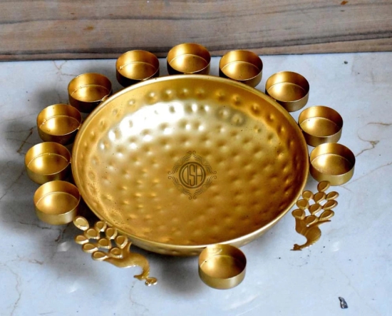 Urli Bowl Handcrafted Bowl for Flowers and T- Light Candles Table Decor Diwali Home Decor Decoration. (Peacock Urli).