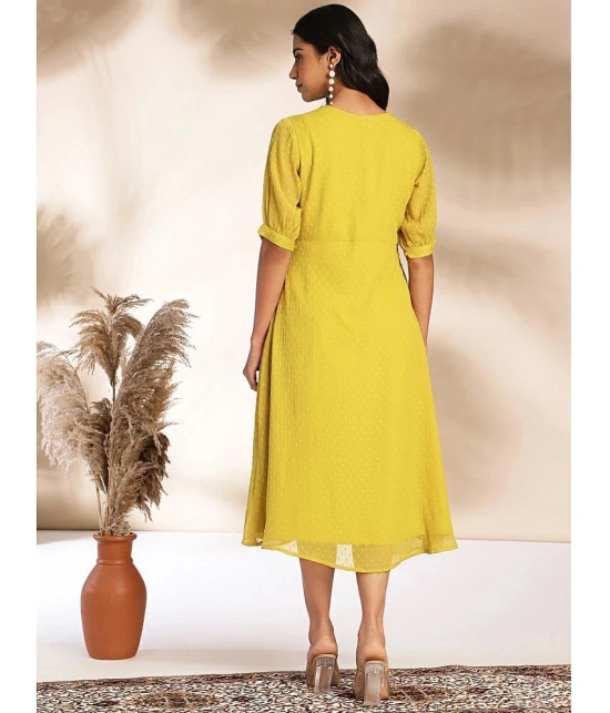 Janasya Chiffon Self Design Midi Womens A-line Dress - Mustard ( Pack of 1 ) - None