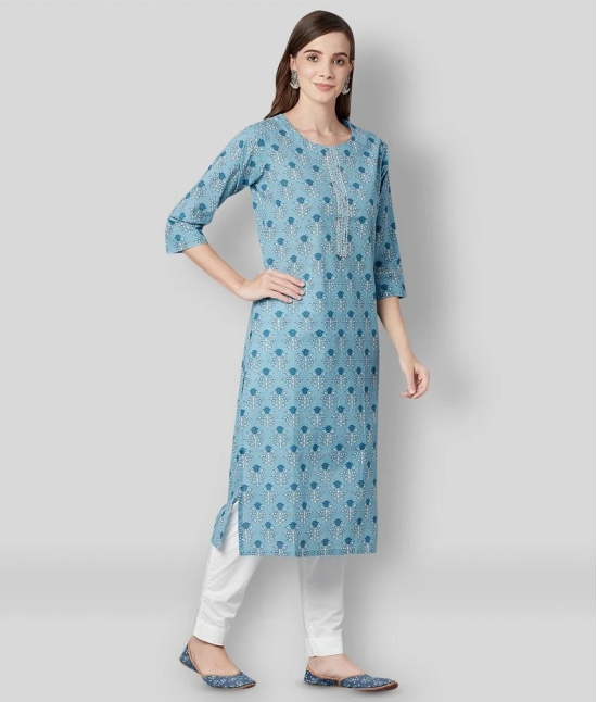 Divena - Blue Cotton Blend Womens Straight Kurti - L