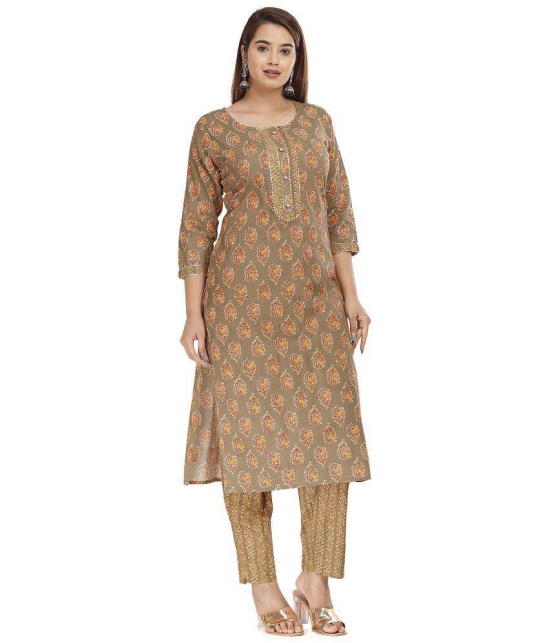 HIGHLIGHT FASHION EXPORT - Brown Straight Cotton Women''s Stitched Salwar Suit ( Pack of 1 ) - None