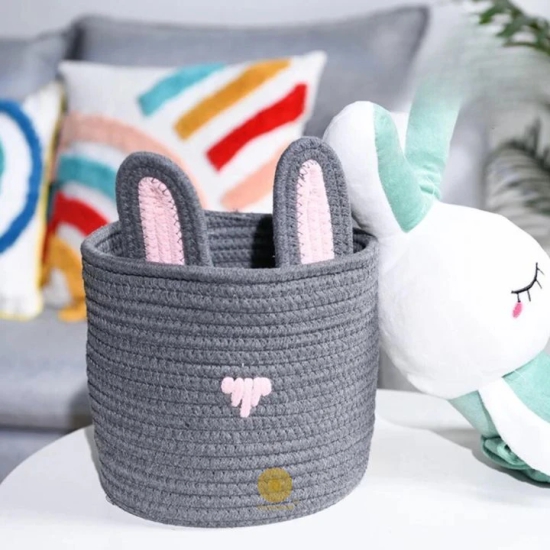 Cute Rabbit Rope Storage Basket-White