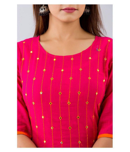 SVARCHI Pink Cotton Blend Straight Kurti - L