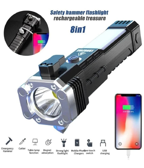 LED 3W Torch Light Rechargeable Torch Flashlight,Long Distance Beam Range Car Rescue Torch with Hammer Window Glass and Seat Belt Cutter Built - Assorted