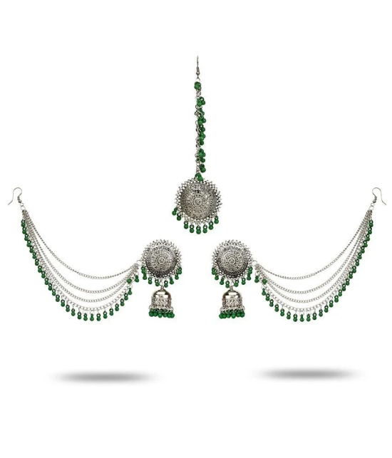 YouBella Stylish Latest Design Combo Of Earrings And Maang Tikka Jewellery Silver Plated  Jhumki Earrings for Women (Green) (YBEAR_32664) - Green