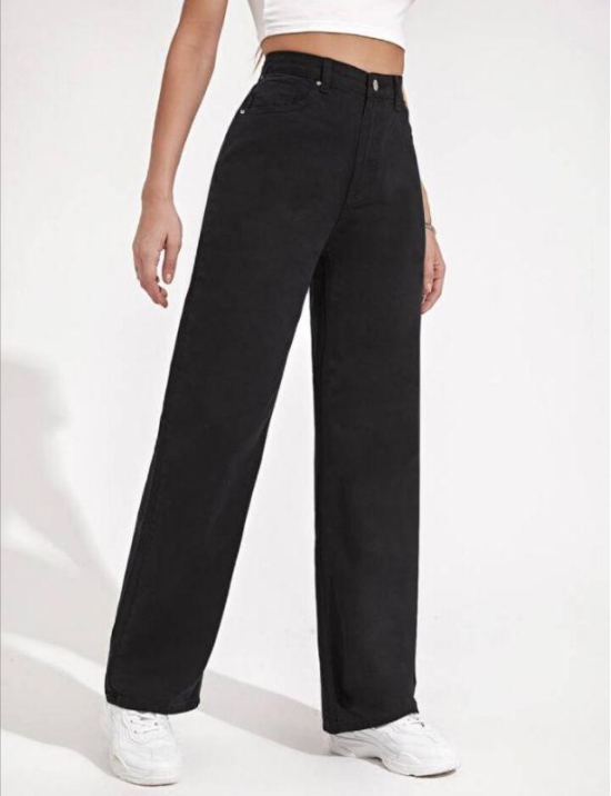 High Waist Straight Leg Jeans - Black-32