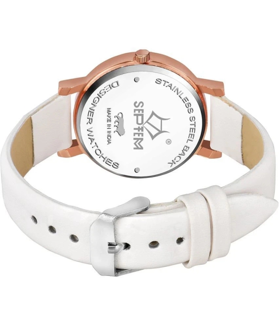 Septem White Leather Analog Womens Watch