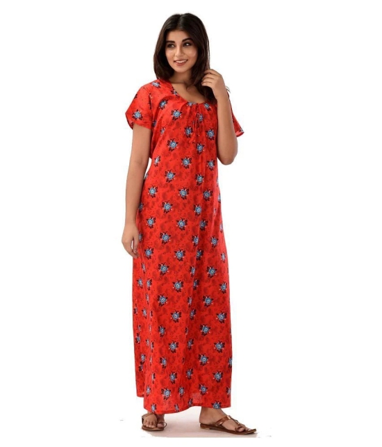 Apratim Cotton Nighty & Night Gowns - Red - Free Size