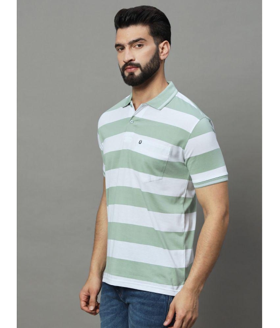 UNIBERRY Cotton Blend Regular Fit Striped Half Sleeves Mens Polo T Shirt - Mint Green ( Pack of 1 ) - None