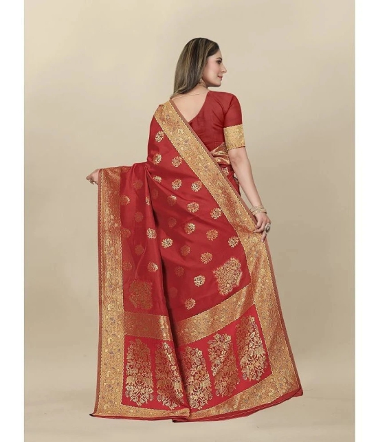 Gazal Fashions - Red Banarasi Silk Saree With Blouse Piece ( Pack of 1 ) - Red