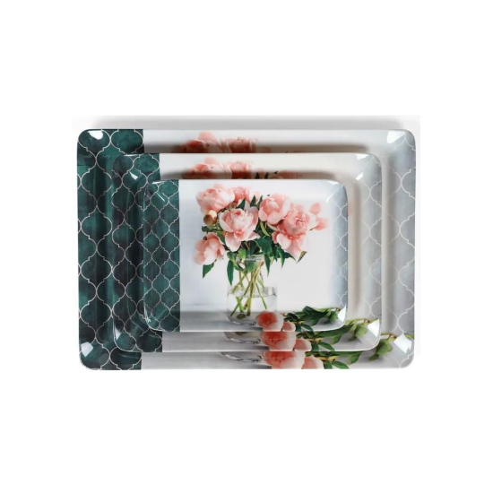 SUPERWARE, Splendid Tray Set - PEONY ROSE GLOSSY | Set Of 3 Pcs.