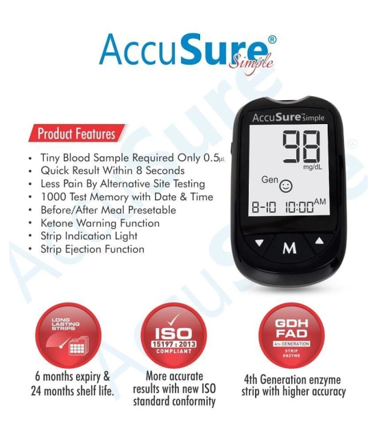 AccuSure Instant Digital Simple Glucometer Kit with 25 Strips,10 Lancet,1 Lancing device