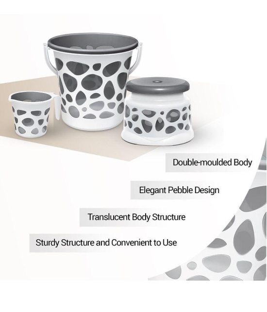 Milton Duplex Spa 3 Piece Set, Grey | 20 Litres Bucket with Mug & Stool | Bathroom Accessory Set