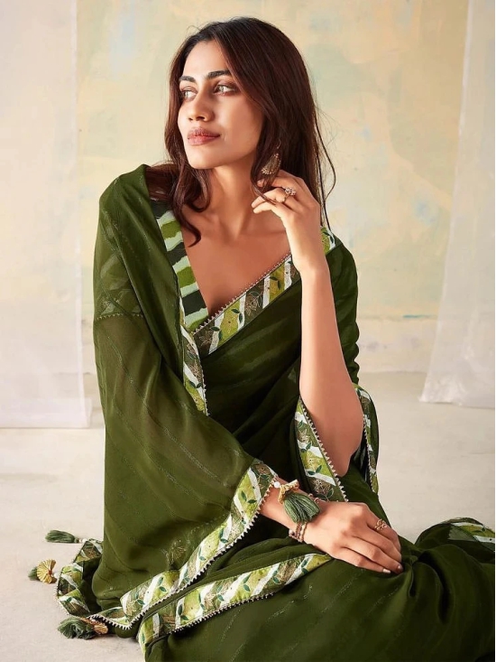 Gazal Fashions Georgette Printed Saree With Blouse Piece - Green ( Pack of 1 ) - Green