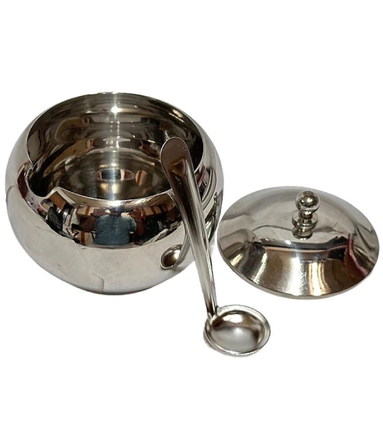 Dynore Round Matka Ghee Pot Steel Silver Oil Container ( Set of 1 ) - Silver