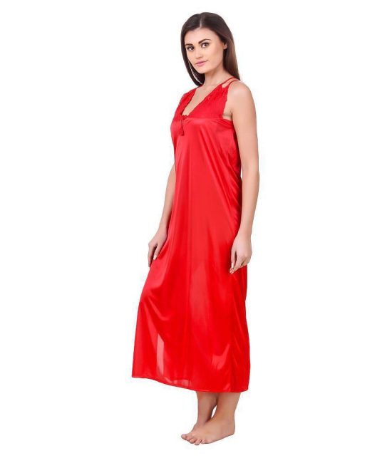 Fasense Satin Nighty & Night Gowns - Red - None