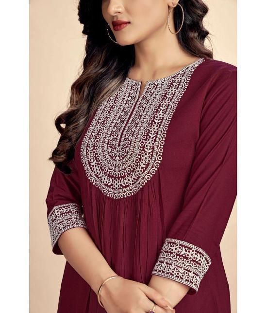 Glomee Rayon Embroidered Nayra Women's Kurti - Maroon ( Pack of 1 ) - None