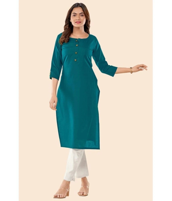 Glomee - Teal Cotton Womens Straight Kurti ( Pack of 1 ) - None