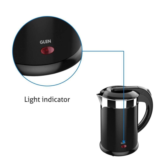 Glen Electric Kettle Plastic Clad Stainless Steel with 360? Rotational Base 1.2 Litre 1350 W - Black (9015 DX) 2 Years Warranty